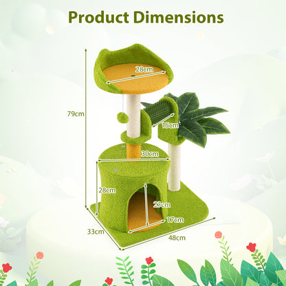 Palm Cat Tree Cat Tower Multi-Level Pet Play House-Green