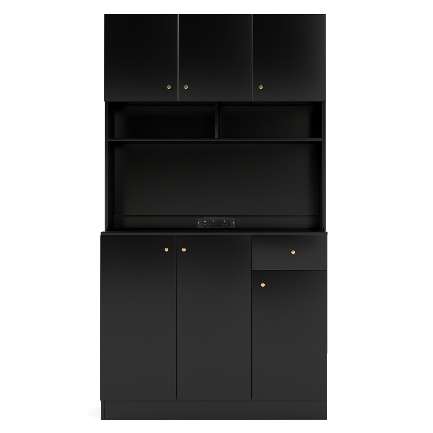 180cm Tall Pantry Cabinet with Outlets and Anti-Tipping Kits-Black