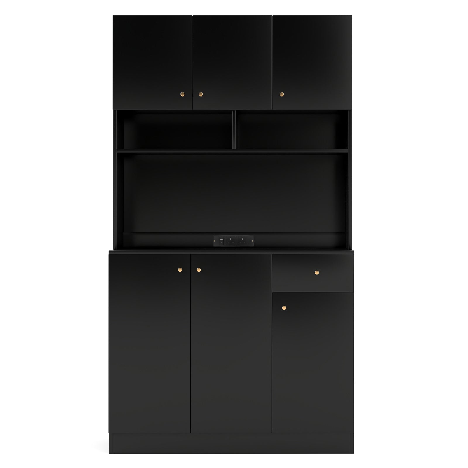 180cm Tall Pantry Cabinet with Outlets and Anti-Tipping Kits-Black