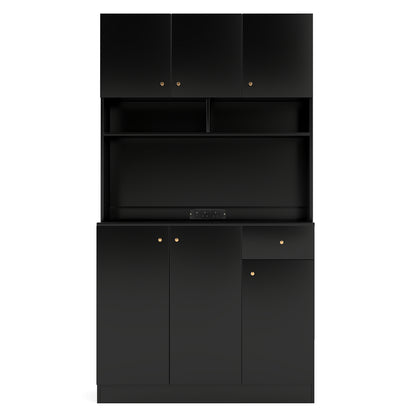 180cm Tall Pantry Cabinet with Outlets and Anti-Tipping Kits-Black