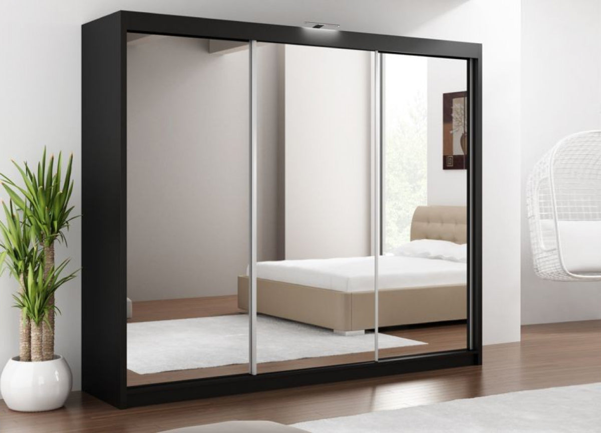 Paris Lux 3 Door Mirrored Sliding Wardrobe - 250 Black