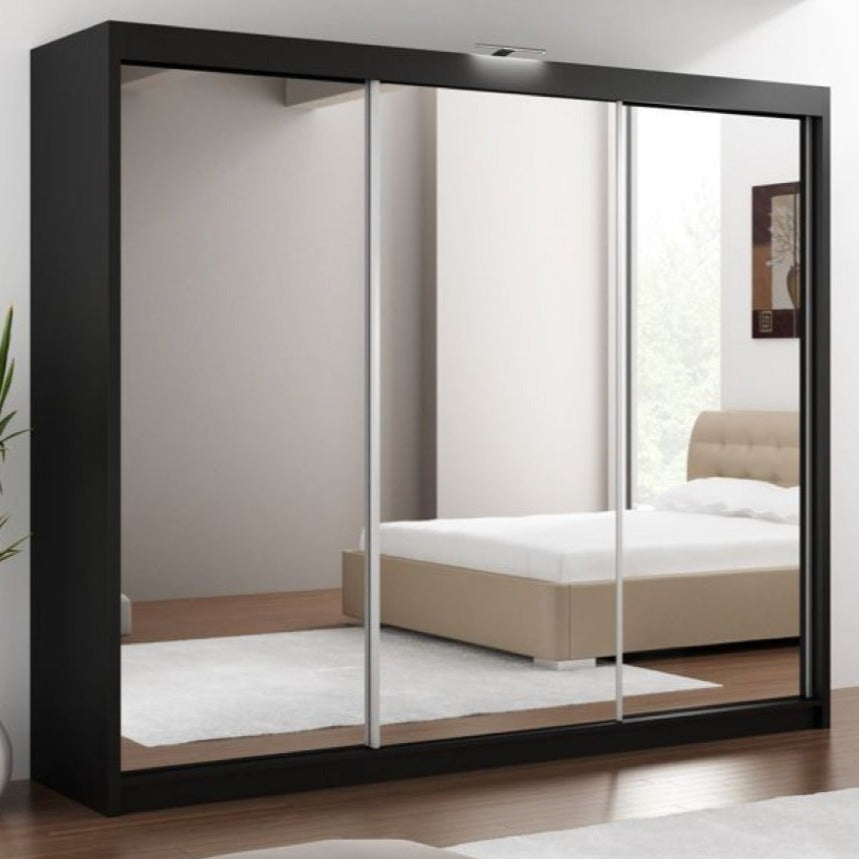 Paris Lux 3 Door Mirrored Sliding Wardrobe - 250 Black