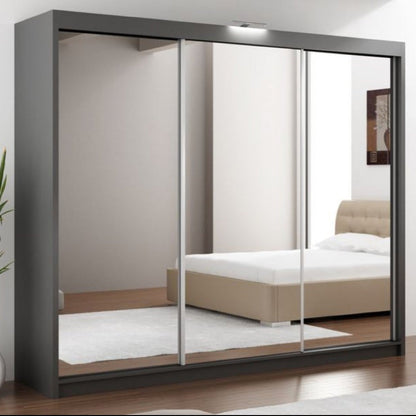 Paris Lux 3 Door Mirrored Sliding Wardrobe - 250 Grey