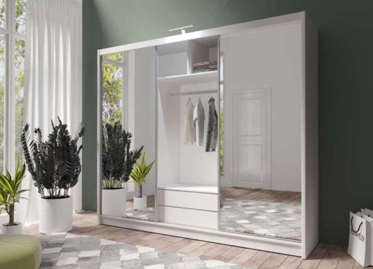 Paris Lux 3 Door Mirrored Sliding Wardrobe - 250 White