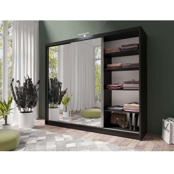 Paris Lux 3 Door Mirrored Sliding Wardrobe - 250 Black