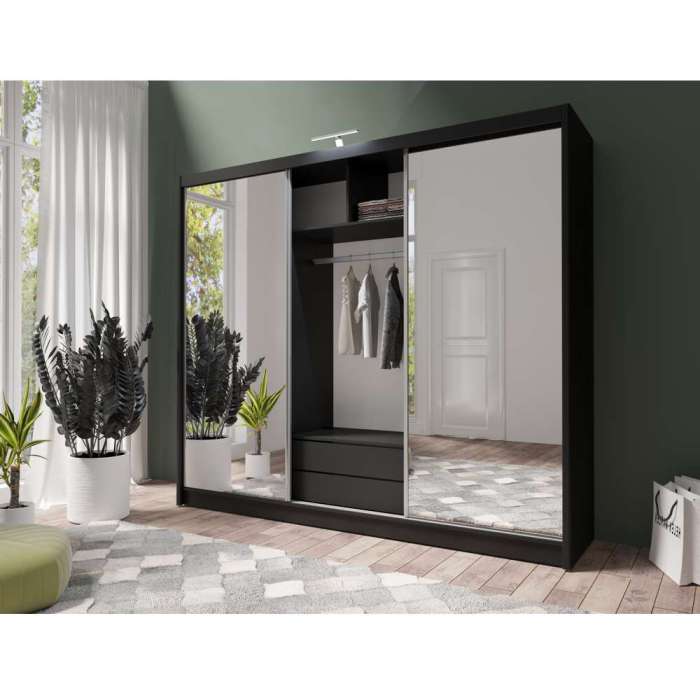 Paris Lux 3 Door Mirrored Sliding Wardrobe - 250 White