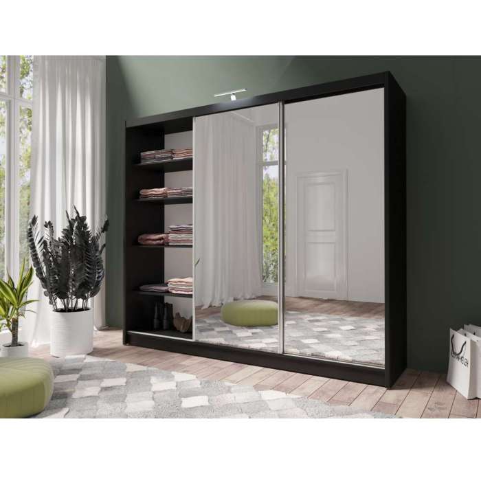 Paris Lux 3 Door Mirrored Sliding Wardrobe - 250 Black