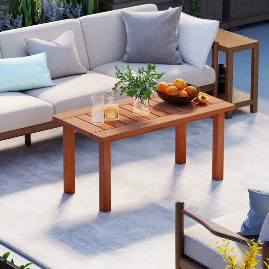 Patio Coffee Table 90cm Wooden Coffee Table with Slatted Tabletop