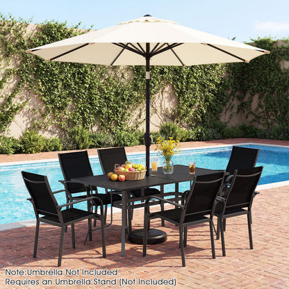 Patio Dining Table for 6 160CM Rectangle Metal Slat Table with Umbrella Hole-Black