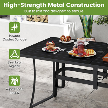 Patio Dining Table for 6 160CM Rectangle Metal Slat Table with Umbrella Hole-Black