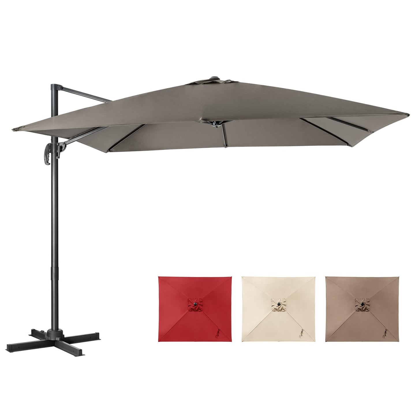 Patio Umbrella Square Offset with Cross Base and Tilt Adjustable-Grey