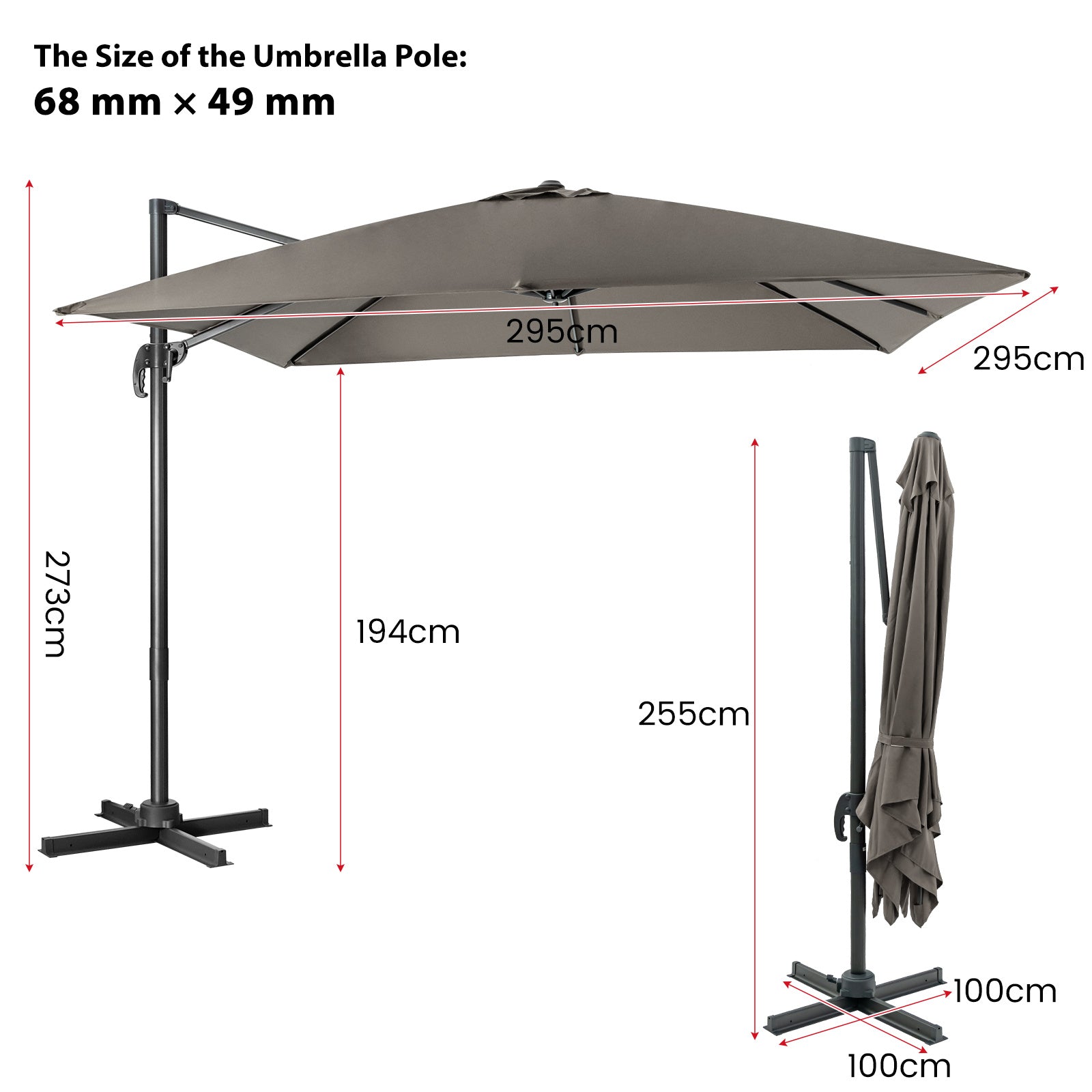 Patio Umbrella Square Offset with Cross Base and Tilt Adjustable-Grey
