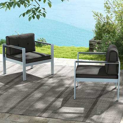 Patio Aluminum Armchair with Cushions Outdoor Sofa Chair-Grey