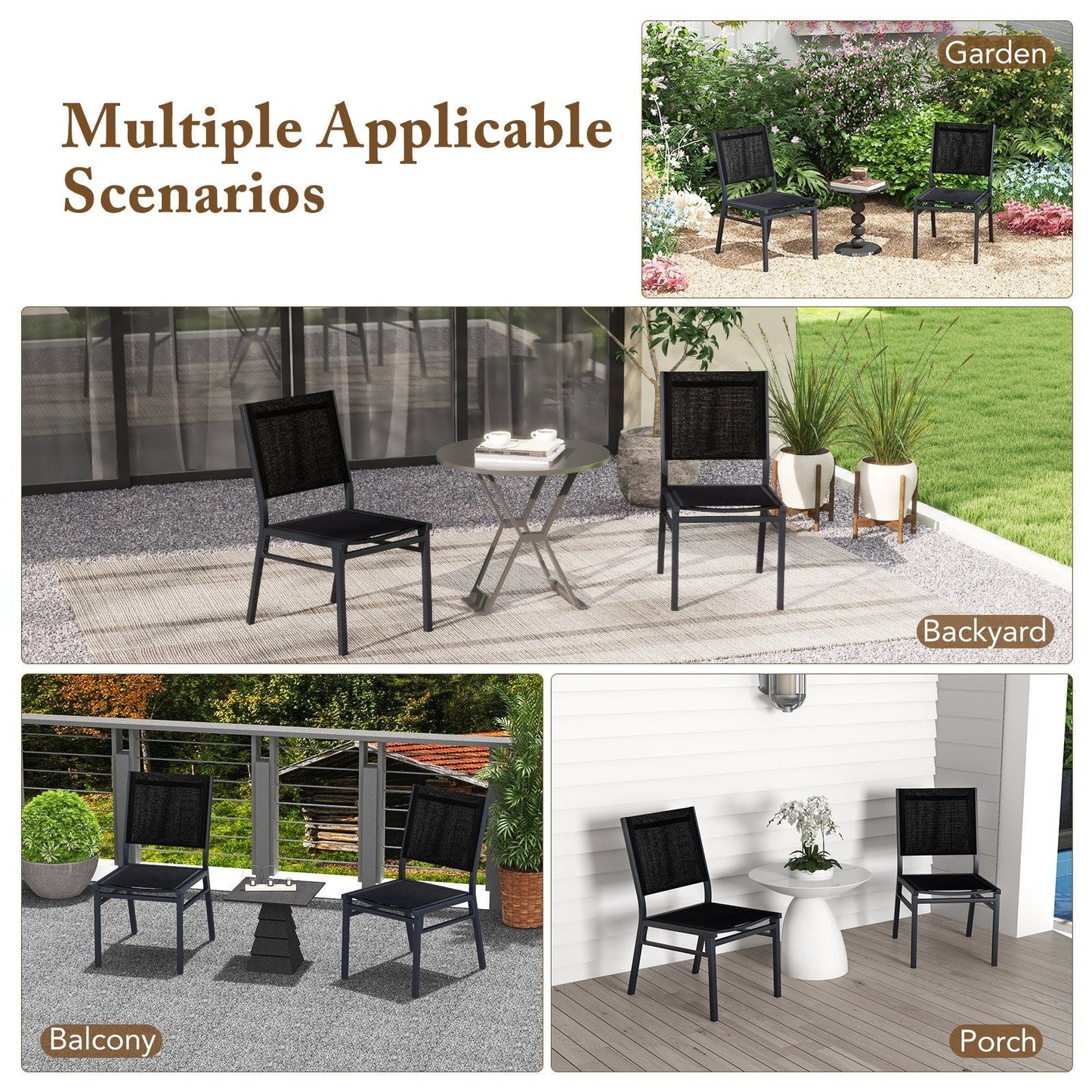 Patio Armless Chair with Breathable Seat and Backrest-1 Piece