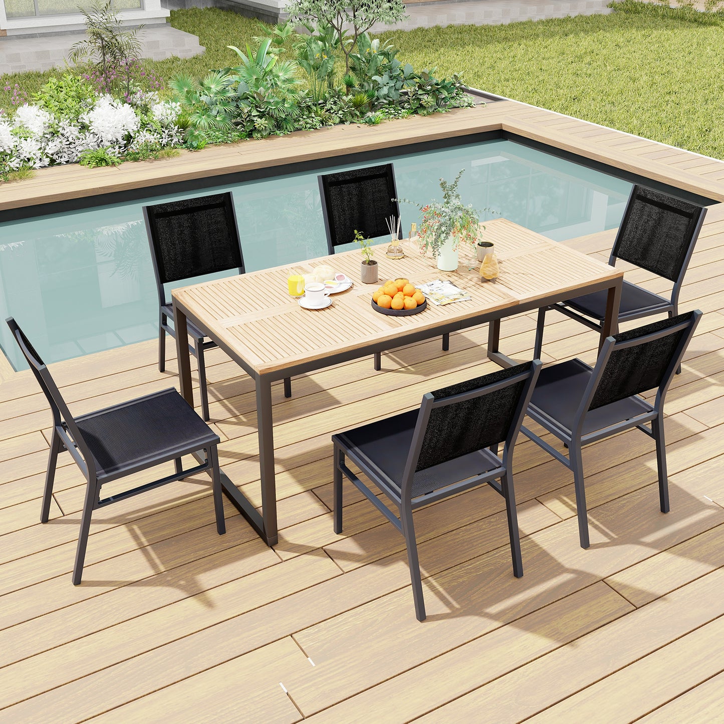 Patio Armless Chair with Breathable Seat and Backrest-4 pieces