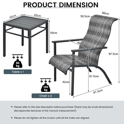 3-Piece Patio Bistro Furniture Set Ergonomic Design-Grey