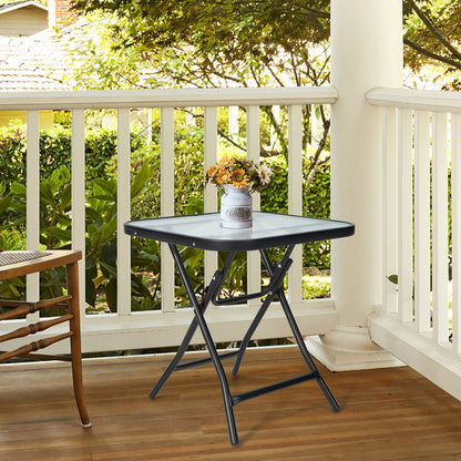 Patio Bistro Table Square Glass Side Table with Rustproof Frame