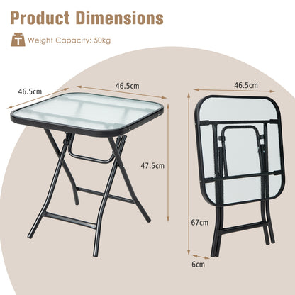 Patio Bistro Table Square Glass Side Table with Rustproof Frame