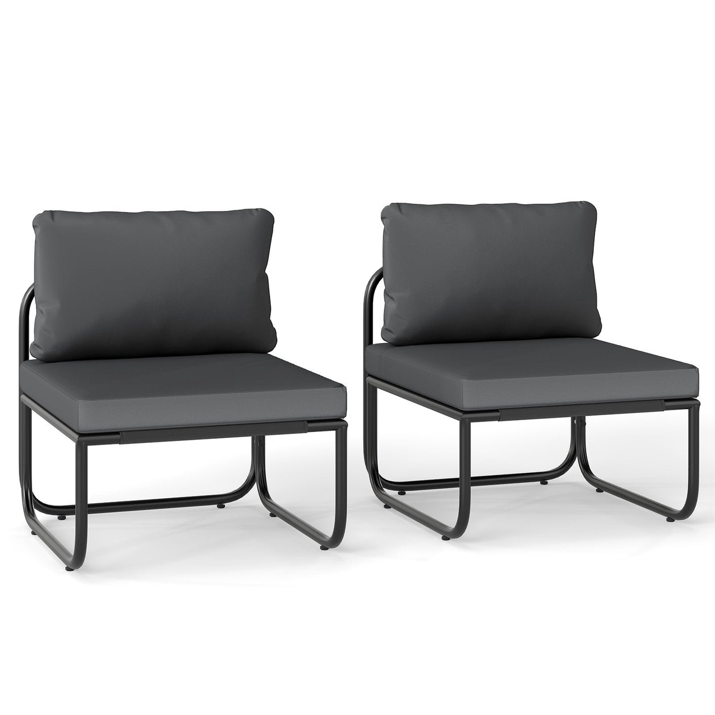 Patio Chairs Set of 2 with Removable Cushions and Adjustable Foot Pads-Grey