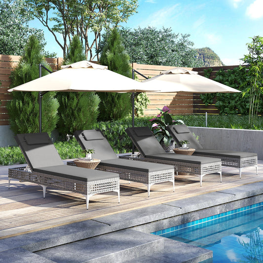 Patio Chaise Lounge PE Wicker Reclining Sun Lounger with 6-Level Adjustable Backrest-Grey-1 Piece