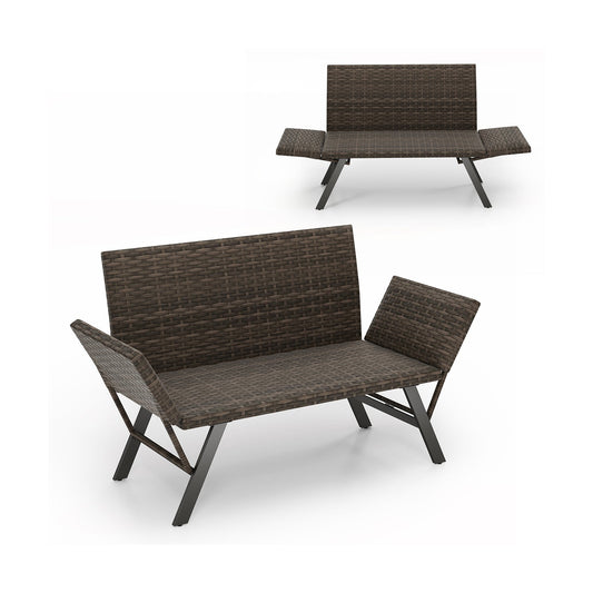 Convertible Patio Loveseat for 2 People Padded with Quick Dry Foam Adjustable Armrests Capacity 300 Kg Grey