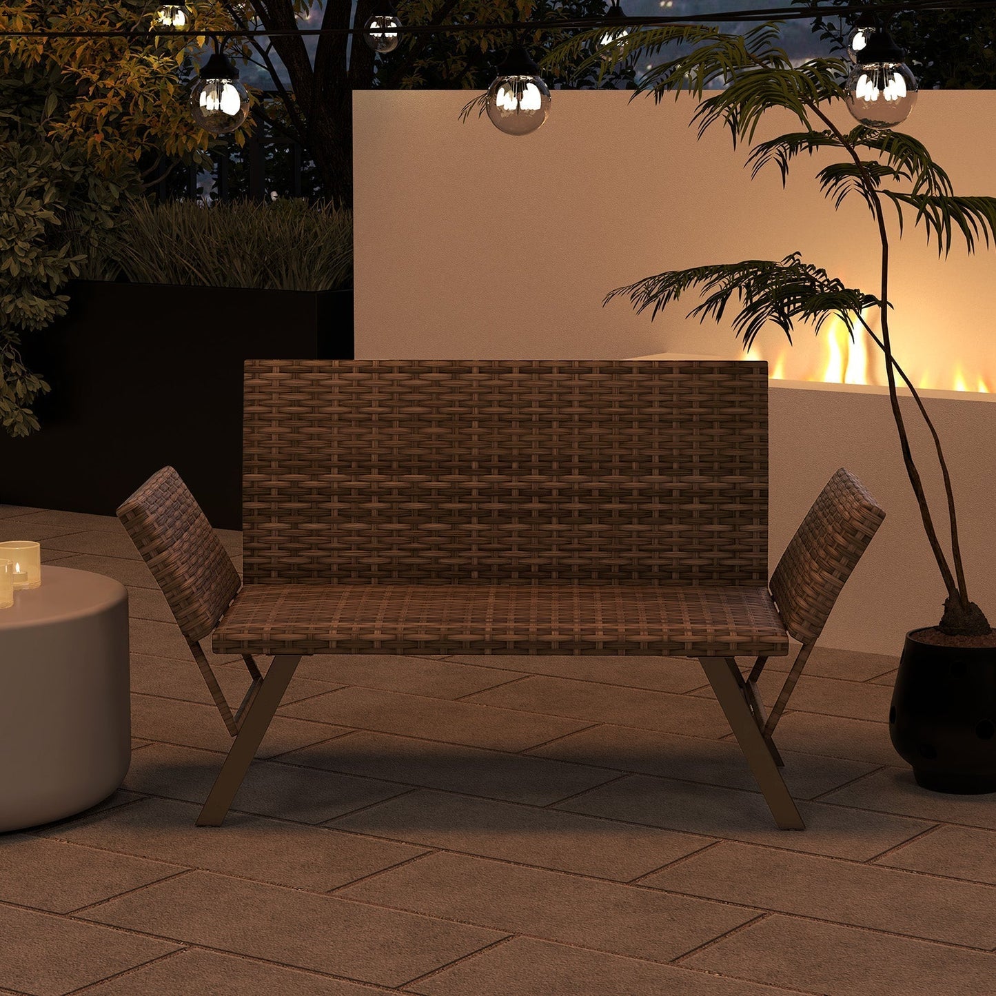 Convertible Patio Loveseat for 2 People Padded with Quick Dry Foam Adjustable Armrests Capacity 300 Kg Grey