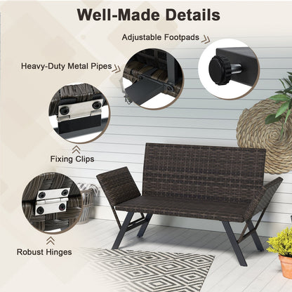 Convertible Patio Loveseat for 2 People Padded with Quick Dry Foam Adjustable Armrests Capacity 300 Kg Grey