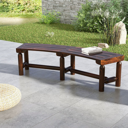 Patio Curved Bench Carbonized Wood Dining Bench for Round Table