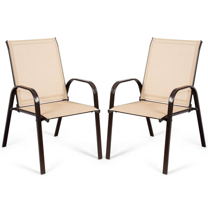 2 Piece Patio Outdoor Camping Chairs Set with Breathable Fabric-Coffee