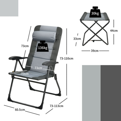 Set of 4 Patio Dining Chairs and Ottoman with 7-Position Adjustable Backrest-Grey
