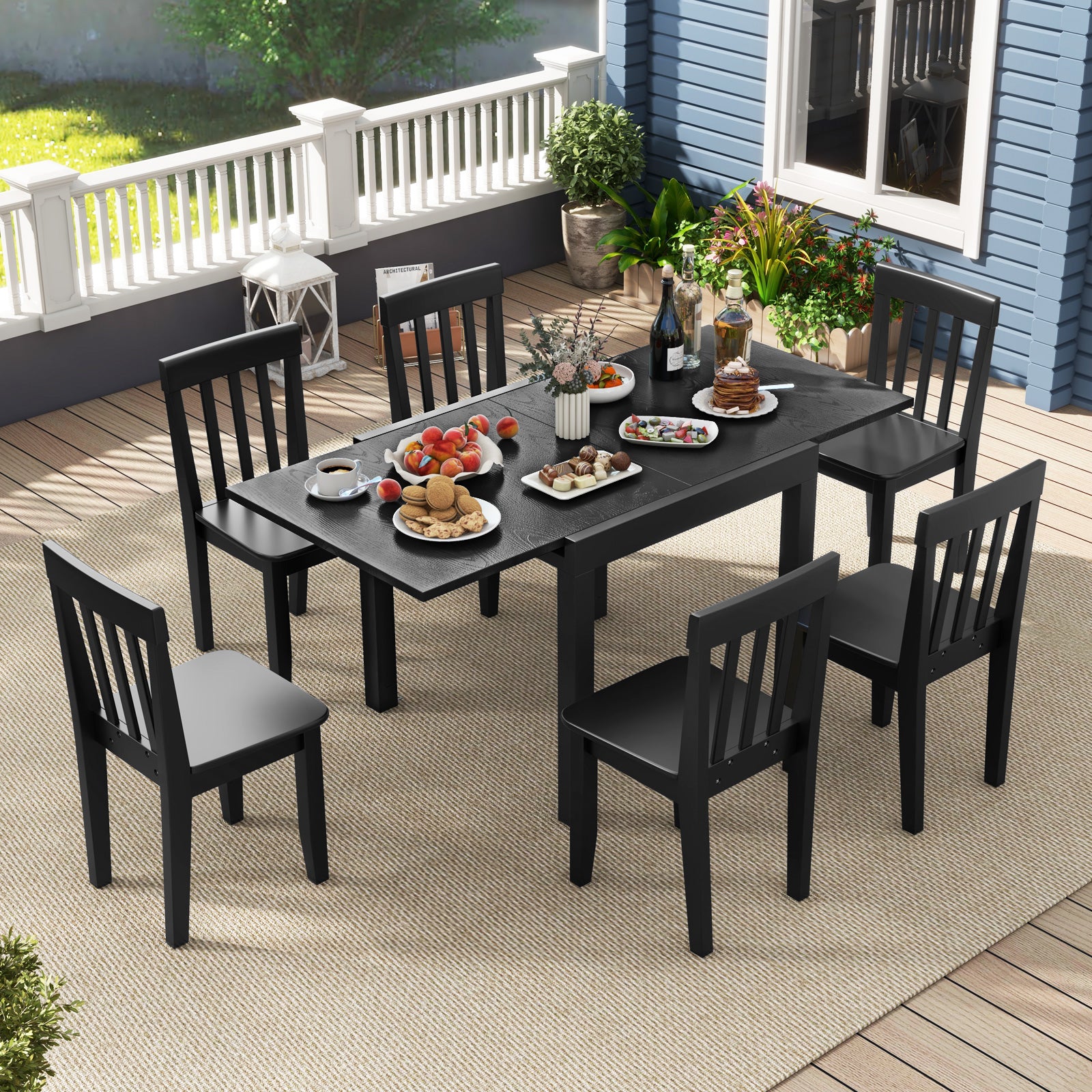 Patio Expandable Dining Table Rectangular Aluminum Dining Table for 4-6 Person-Grey