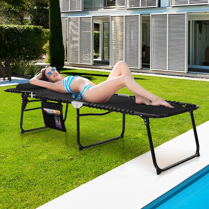 Patio Folding Chaise Lounge Chair Portable Sun Lounger with Adjustable Backrest-Black