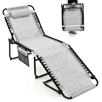 Patio Folding Chaise Lounge Chair Portable Sun Lounger with Adjustable Backrest-Grey