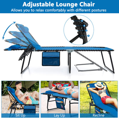 Patio Folding Chaise Lounge Chair Portable Sun Lounger with Adjustable Backrest-Navy