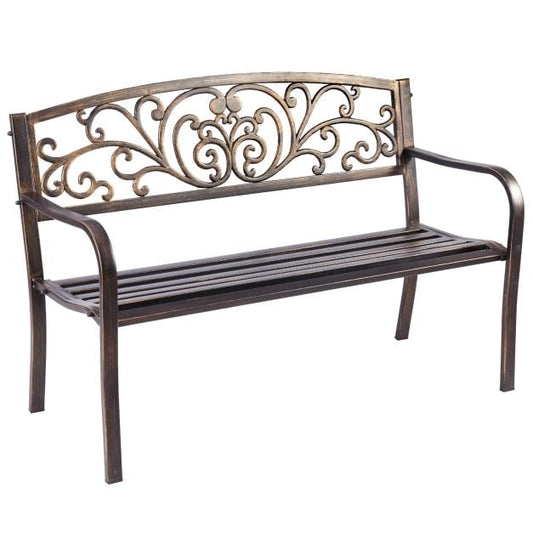 Patio Garden Bench Cast Iron and Steel Porch Loveseat with Armrests-Bronze