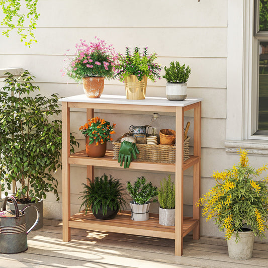 Patio Garden Potting Bench Table 3-Tier Acacia Wood Planting Workstation