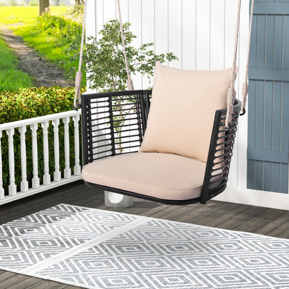 Patio Hanging Rattan Basket Chair Swing Hammock Chair with Cushions-Brown
