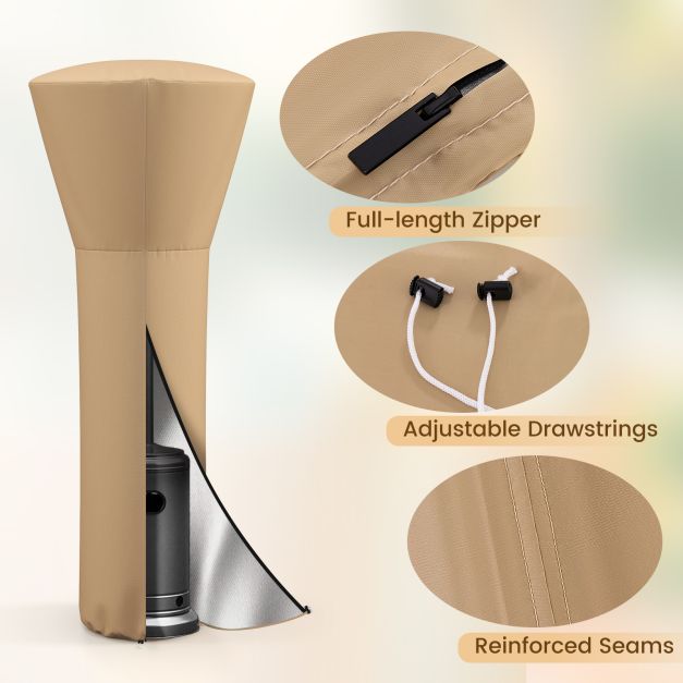 Outdoor Patio Heater Cover with Zipper and Storage Bag-Beige