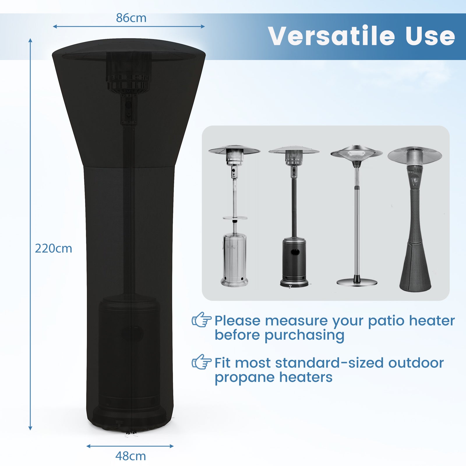Outdoor Patio Heater Cover with Zipper and Storage Bag-Black