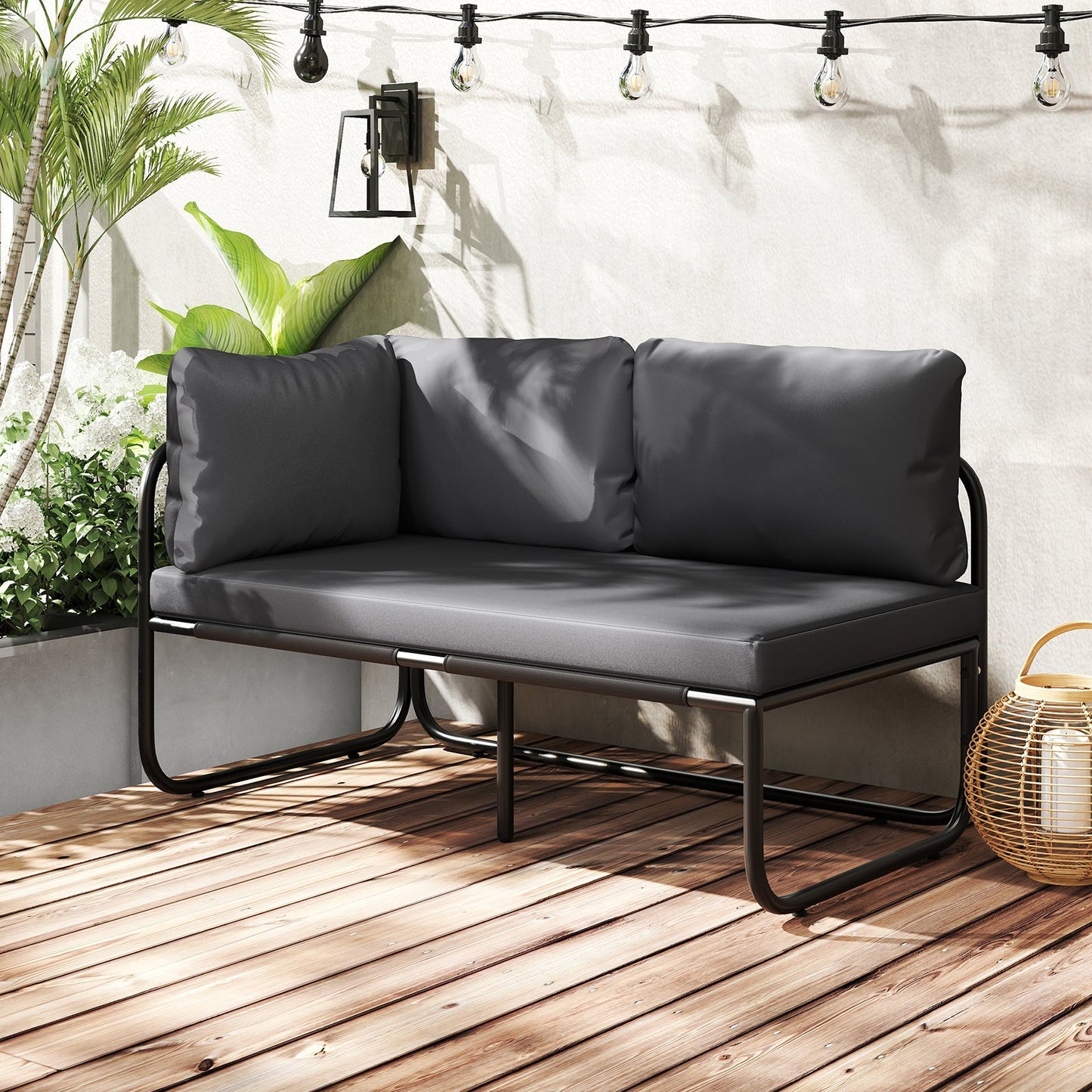 Patio Loveseat Sofa Couch with Removable Pillows and Seat Cushion-Grey