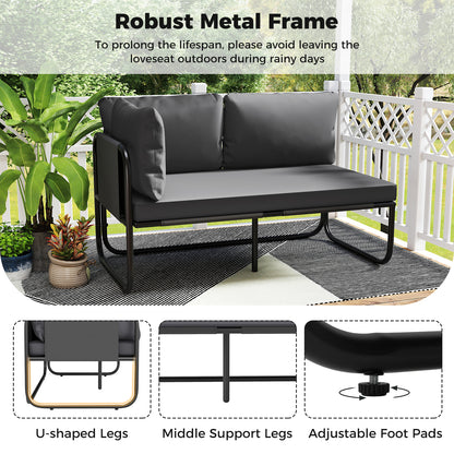 Patio Loveseat Sofa Couch with Removable Pillows and Seat Cushion-Grey
