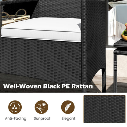 Patio Loveseat with Built-in Table with Soft Cushions and Tempered Glass Tabletop-White