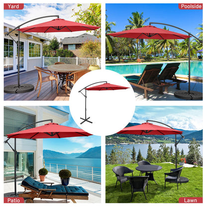 10 FT Patio Offset Umbrella with Cross Base and Crank for Garden Poolside and Yard-Red