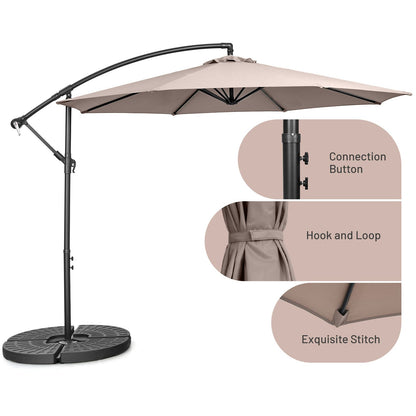 10 FT Patio Offset Umbrella with Cross Base and Crank for Garden Poolside and Yard-Coffee