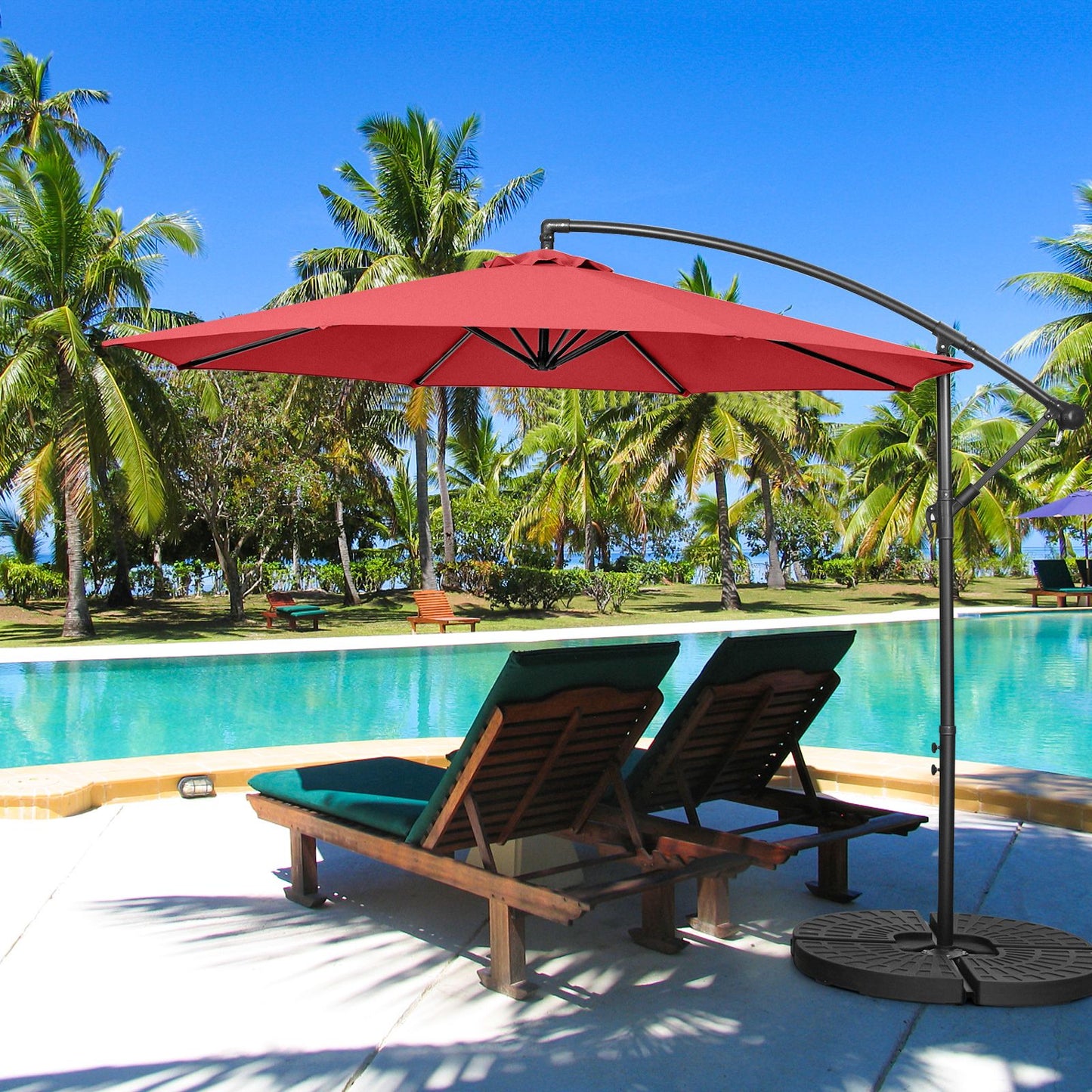 10 FT Patio Offset Umbrella with Cross Base and Crank for Garden Poolside and Yard-Red