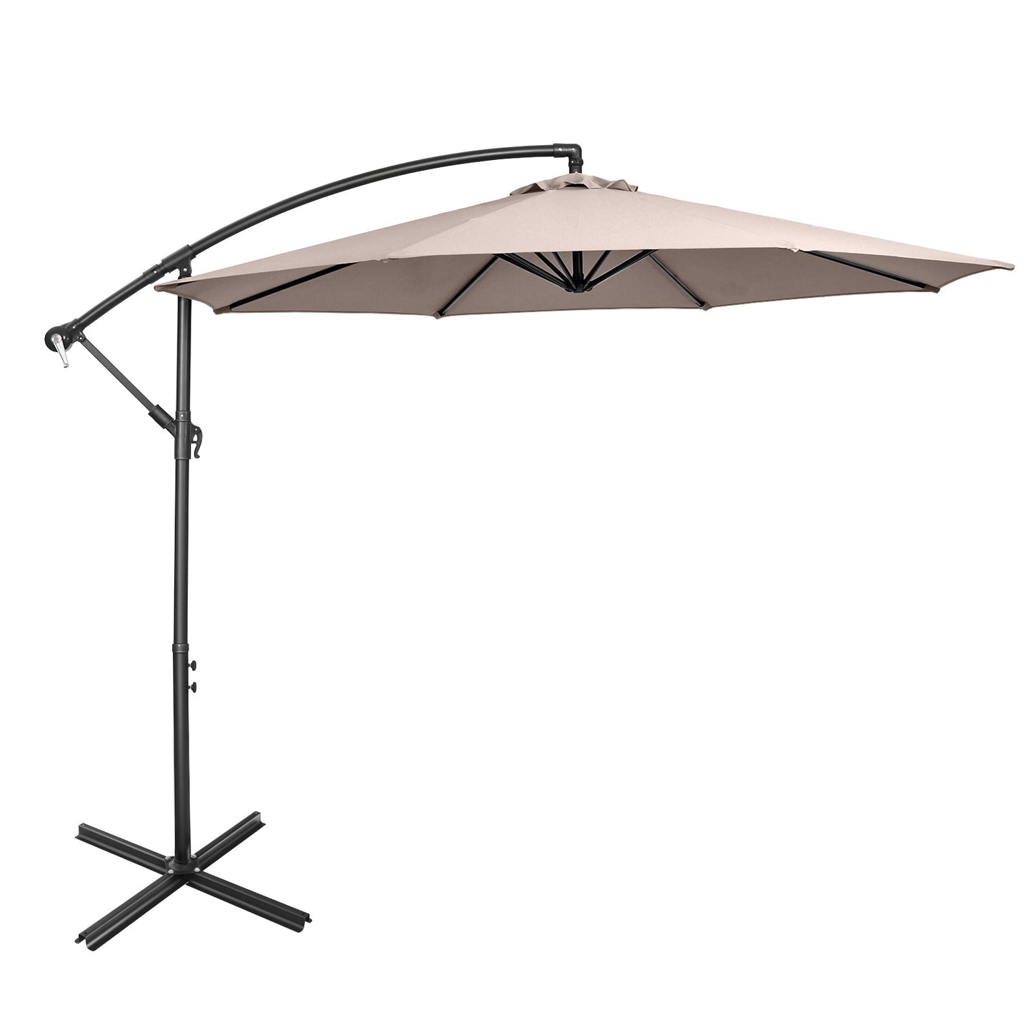 10 FT Patio Offset Umbrella with Cross Base and Crank for Garden Poolside and Yard-Coffee