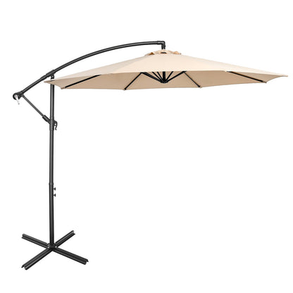 10 FT Patio Offset Umbrella with Cross Base and Crank for Garden Poolside and Yard-Beige