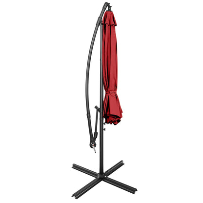 10 FT Patio Offset Umbrella with Cross Base and Crank for Garden Poolside and Yard-Red