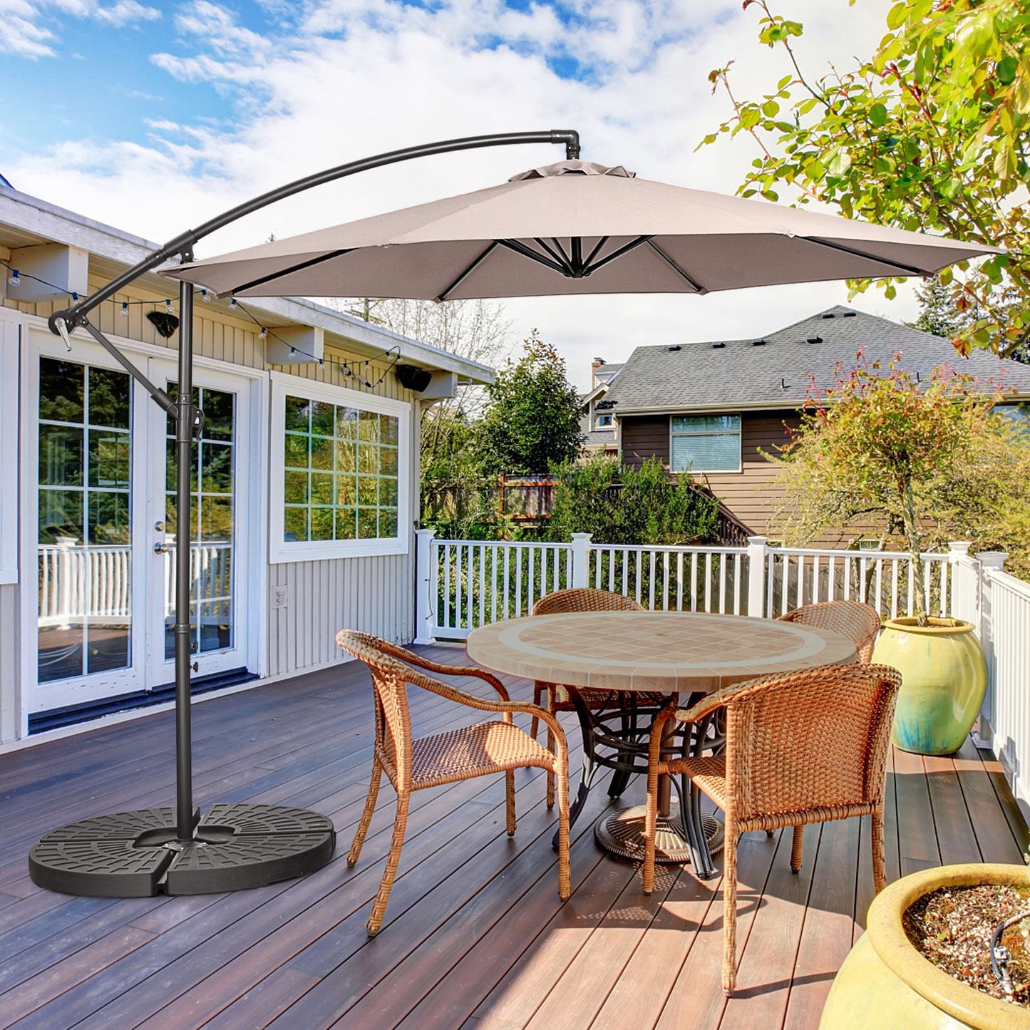 10 FT Patio Offset Umbrella with Cross Base and Crank for Garden Poolside and Yard-Coffee