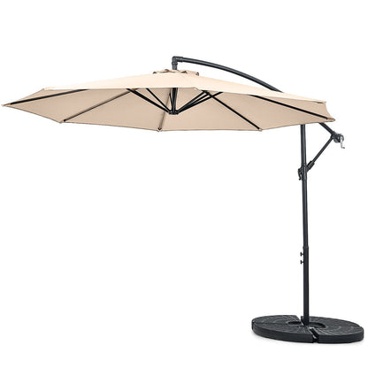 10 FT Patio Offset Umbrella with Cross Base and Crank for Garden Poolside and Yard-Beige